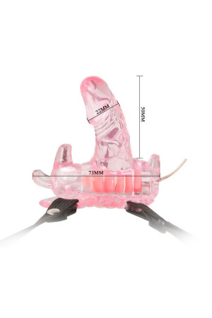 Розовая вибробабочка с фаллосом на регулируемых ремешках