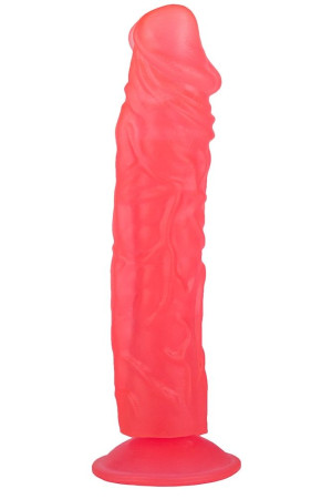 Рельефный розовый фаллоимитатор на присоске - 19,5 см.