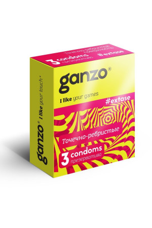 Презервативы анатомической формы с точечной и ребристой структурой Ganzo Extase - 3 шт.