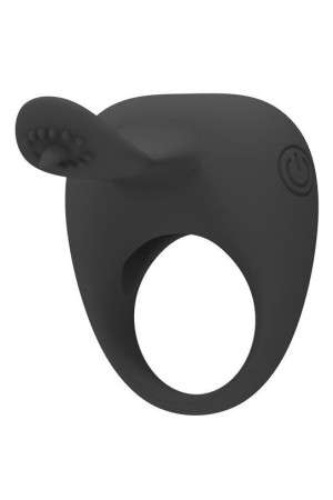 Чёрное эрекционное кольцо с вибрацией и клиторальным язычком