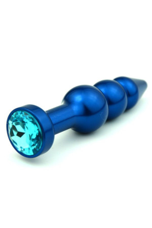 Синяя фигурная анальная пробка с голубым кристаллом - 11,2 см.