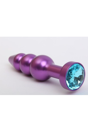 Фиолетовая фигурная анальная ёлочка с голубым кристаллом - 11,2 см.