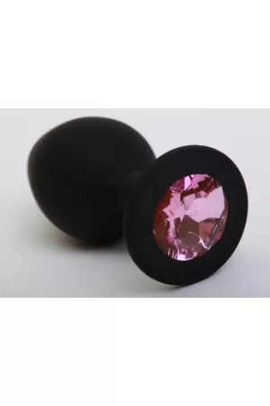 Чёрная силиконовая пробка с розовым стразом - 8,2 см.