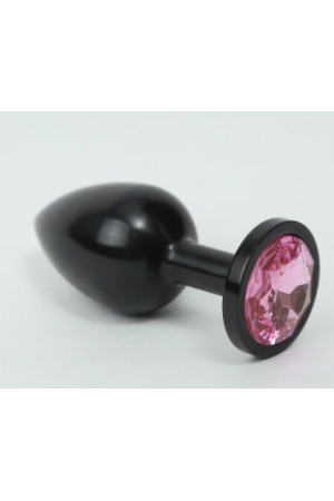 Чёрная анальная пробка с розовым стразом - 8,2 см.