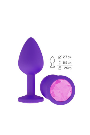 Фиолетовая силиконовая пробка с розовым кристаллом - 7,3 см.