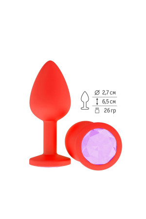 Красная анальная втулка с сиреневым кристаллом - 7,3 см.