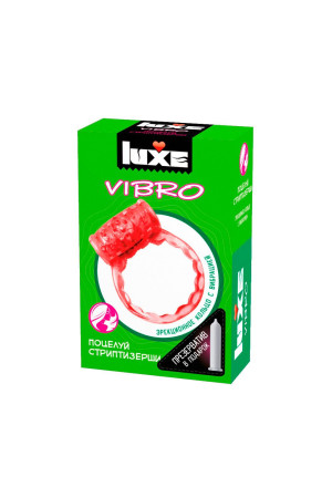 Розовое эрекционное виброкольцо Luxe VIBRO  Поцелуй стриптизёрши  + презерватив
