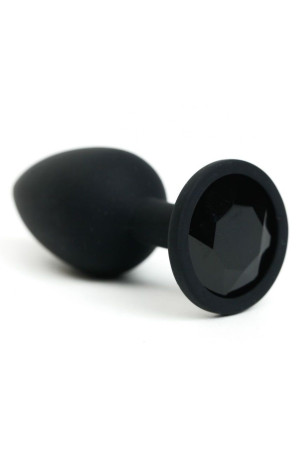 Черная анальная пробка с черным стразом - 7,6 см.