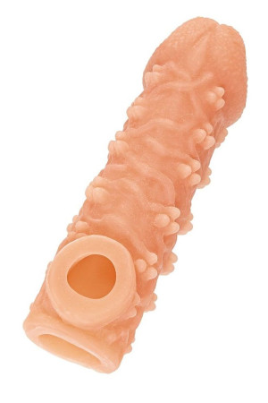 Телесная закрытая насадка с пучками шишечек Cock Sleeve Size S - 13,8 см.